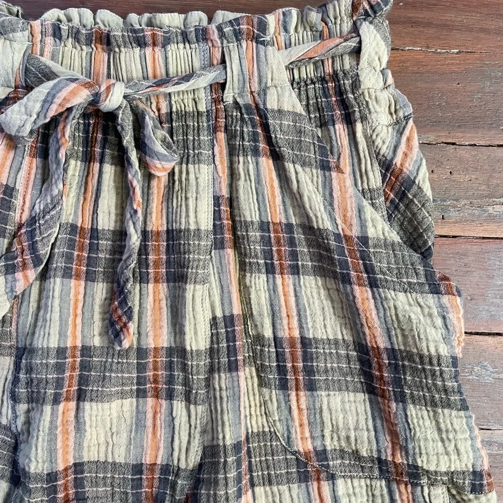Free People Las Palmas Sailor Shorts 100% Cotton Gauze Plaid Harem Sz M 🧡🎀